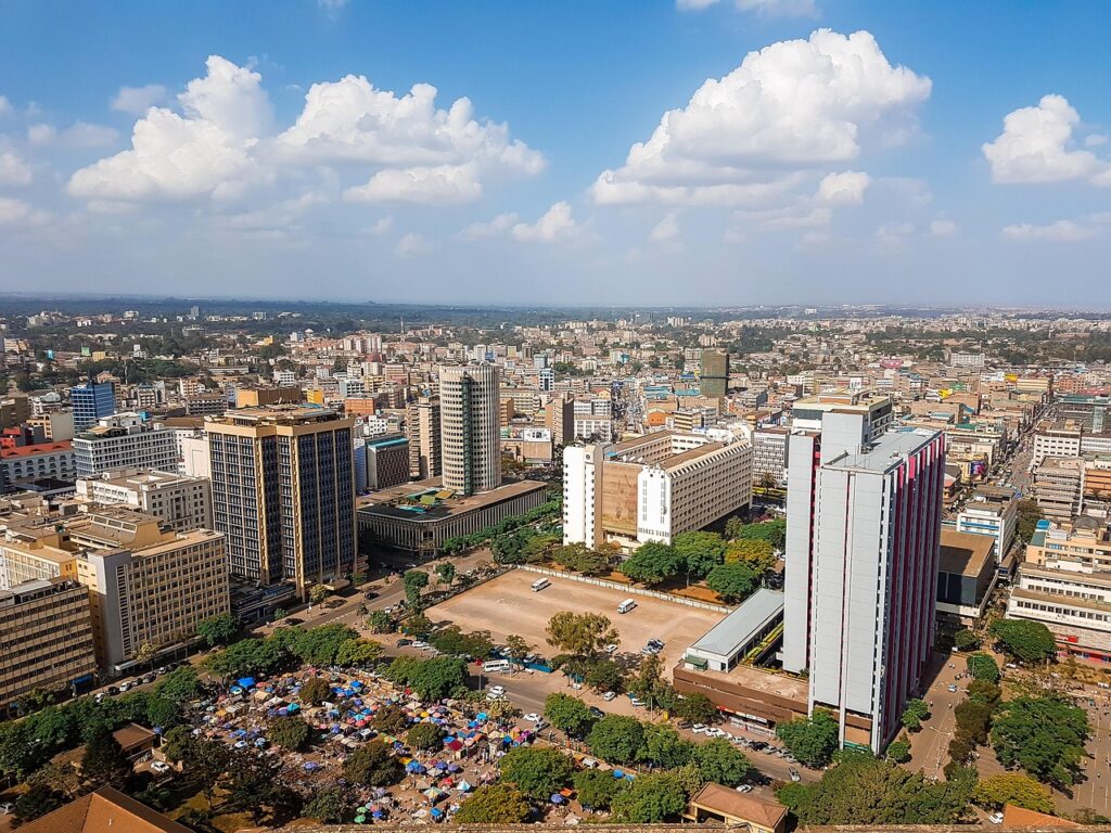 city, cityscape, panoramic, skyline, architecture, building, skyscraper, aerial, urban, town, outdoors, nairobi, nature, kenya, africa, scene, modern, sky